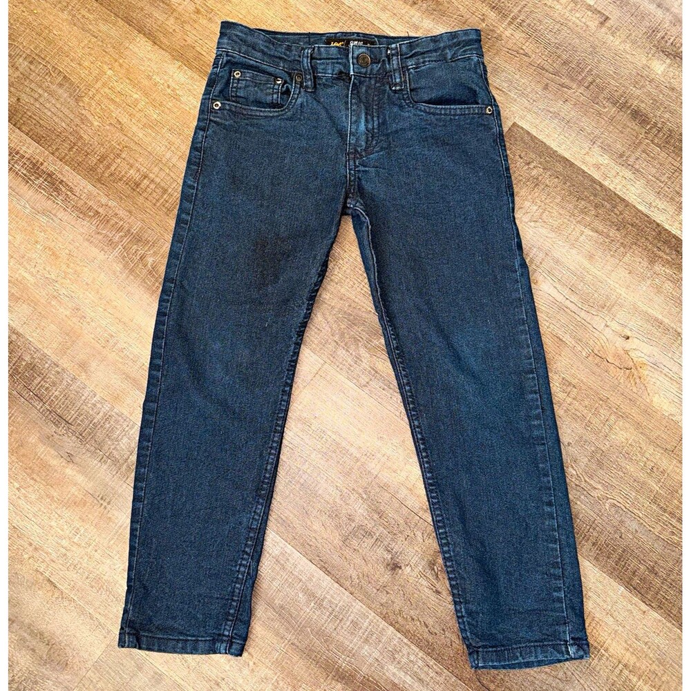 Lee Slim Fit Tapered Leg Boys Dark Wash Stretch Denim Jeans Blue, Size 7 W24 L20